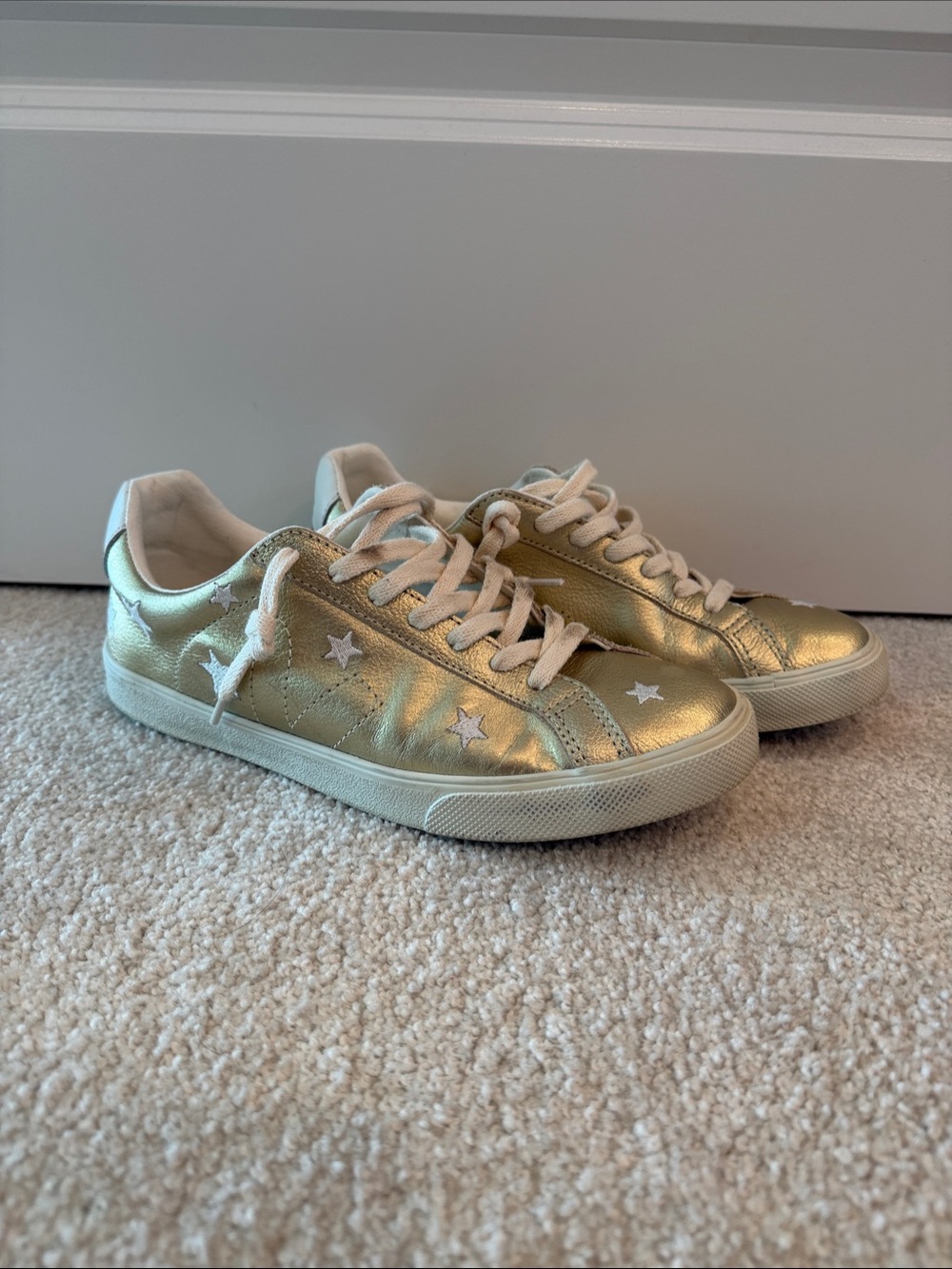 Veja Metallic Gold Sneakers with White Star Accents